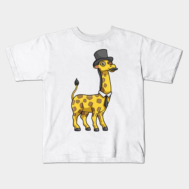 Giraffe as Gentleman with Hat, Tie and Mustache Kids T-Shirt by Markus Schnabel